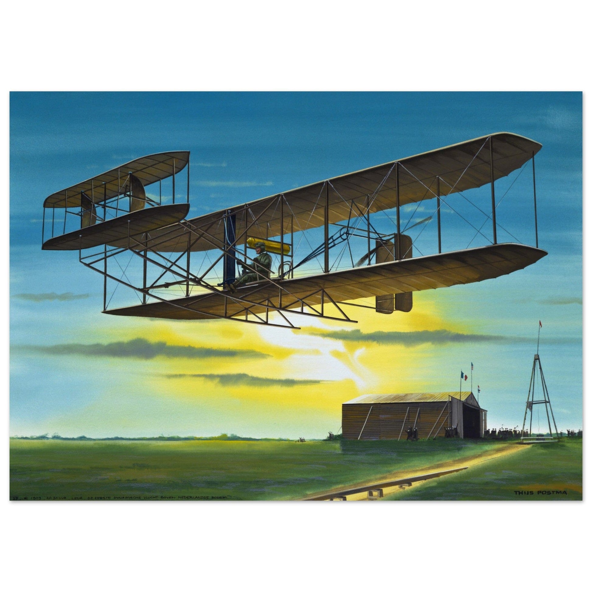 Thijs Postma - Poster - Wright Flyer First Flight Over The Netherlands 1909 Poster Only TP Aviation Art 50x70 cm / 20x28″ 