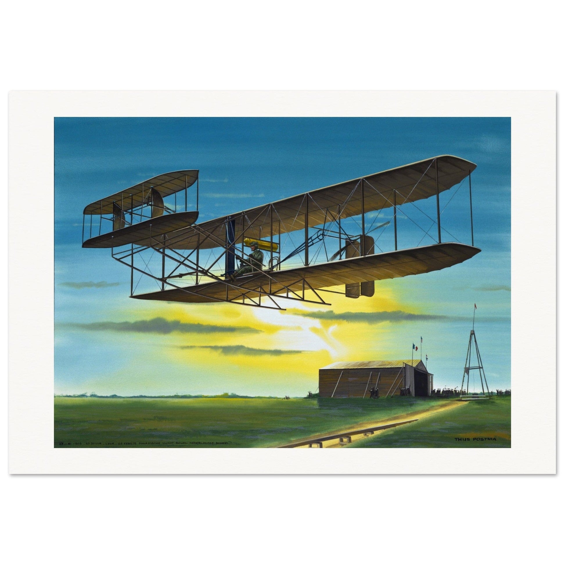Thijs Postma - Poster - Wright Flyer First Flight Over The Netherlands 1909 Poster Only TP Aviation Art 70x100 cm / 28x40″ 