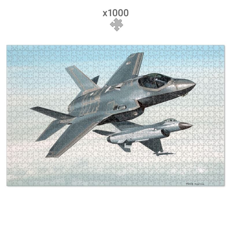 Thijs Postma - Puzzle - Lockheed-Martin F-35 JSF Next To F-16 - 1000 pieces Jigsaw Puzzles TP Aviation Art 