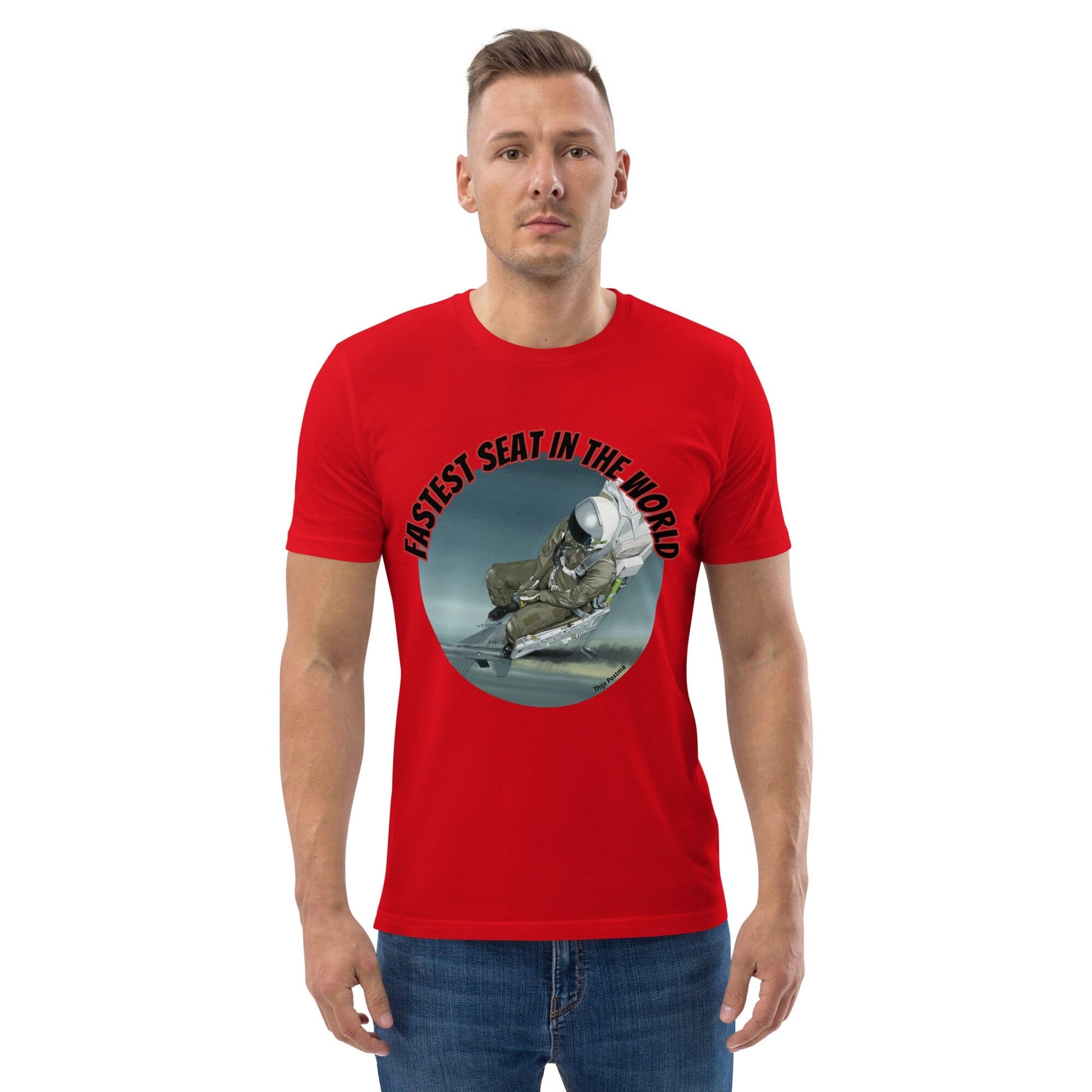 Thijs Postma - T-shirt - F-16A Falcon Ejection Seat - Unisex Organic Cotton T-shirt TP Aviation Art Red S 