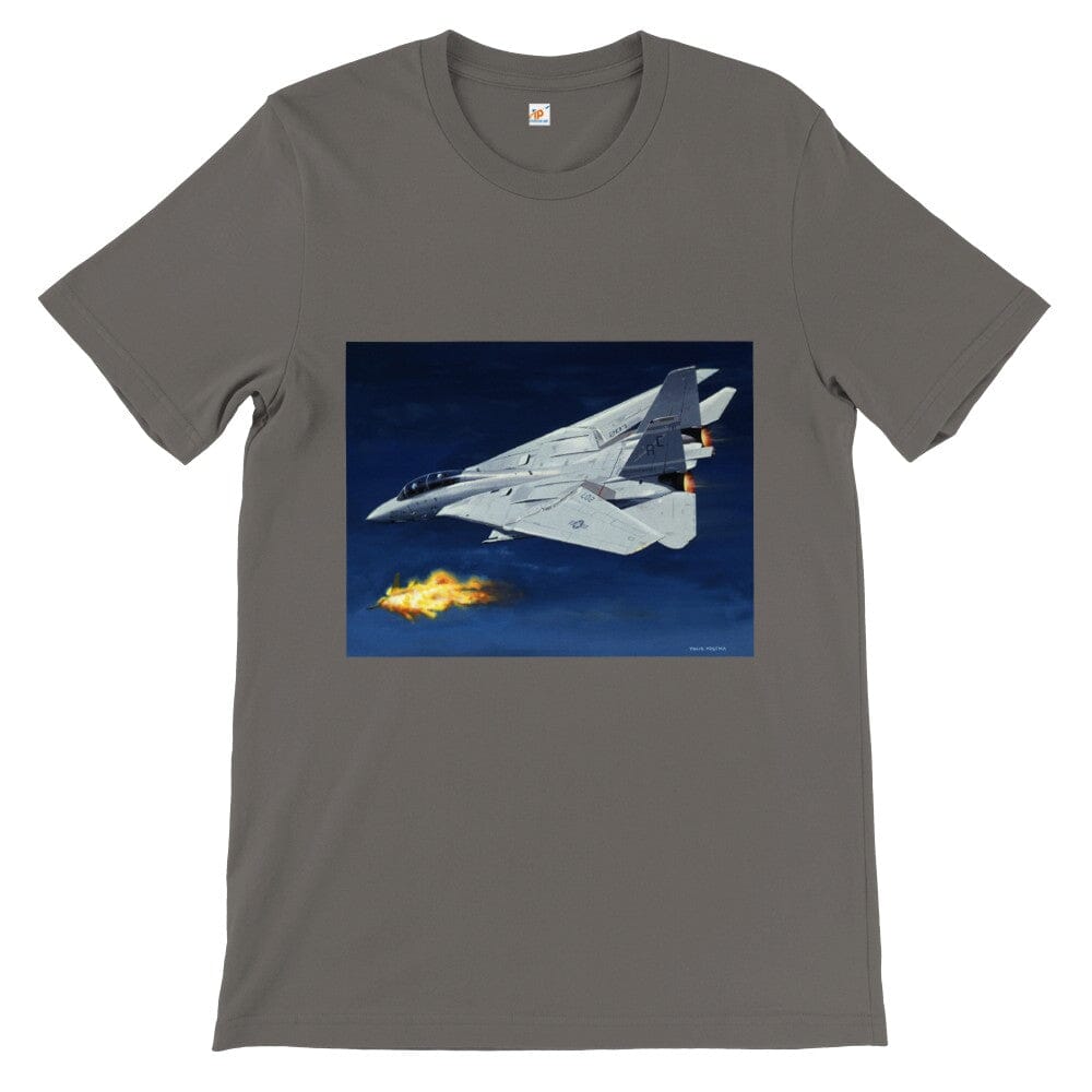 Thijs Postma - T-shirt - Grumman F-14 Tomcat Shooting Down A MiG-23 - Premium Unisex T-shirt TP Aviation Art Asphalt S 
