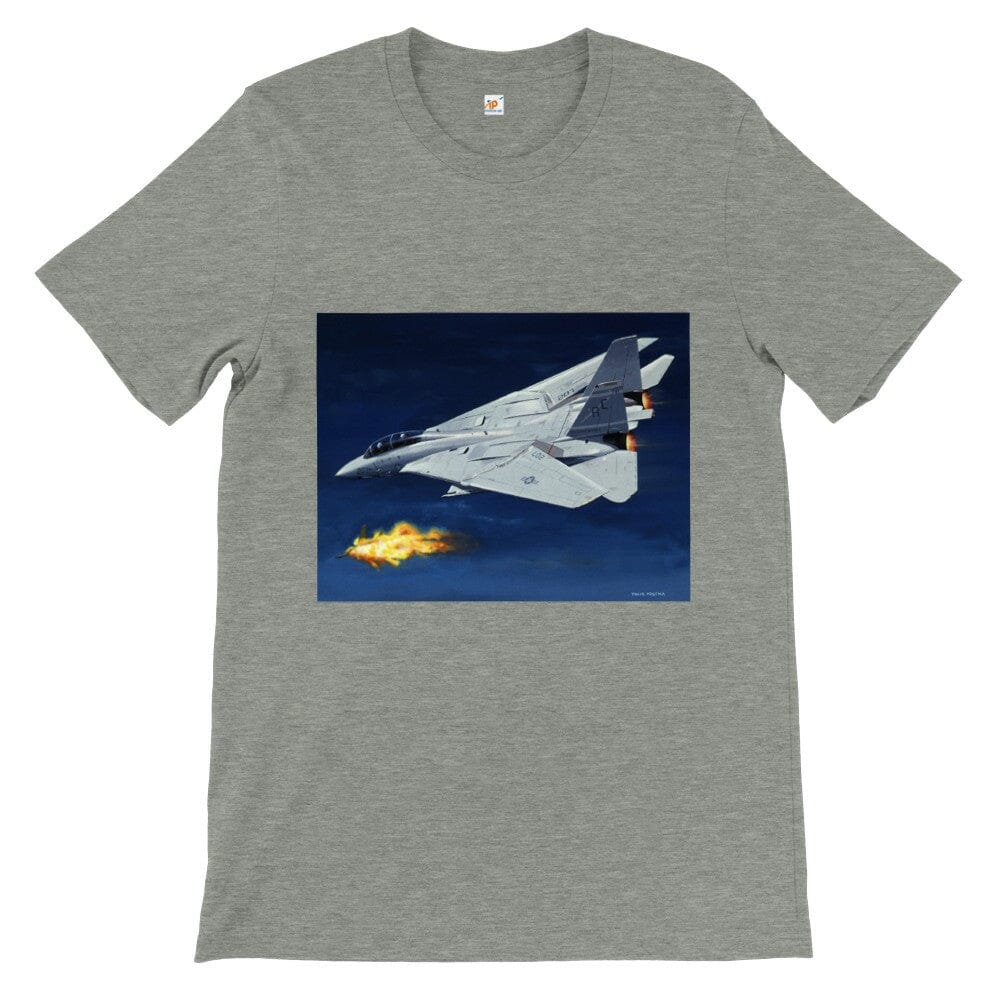 Thijs Postma - T-shirt - Grumman F-14 Tomcat Shooting Down A MiG-23 - Premium Unisex T-shirt TP Aviation Art Athletic Heather S 