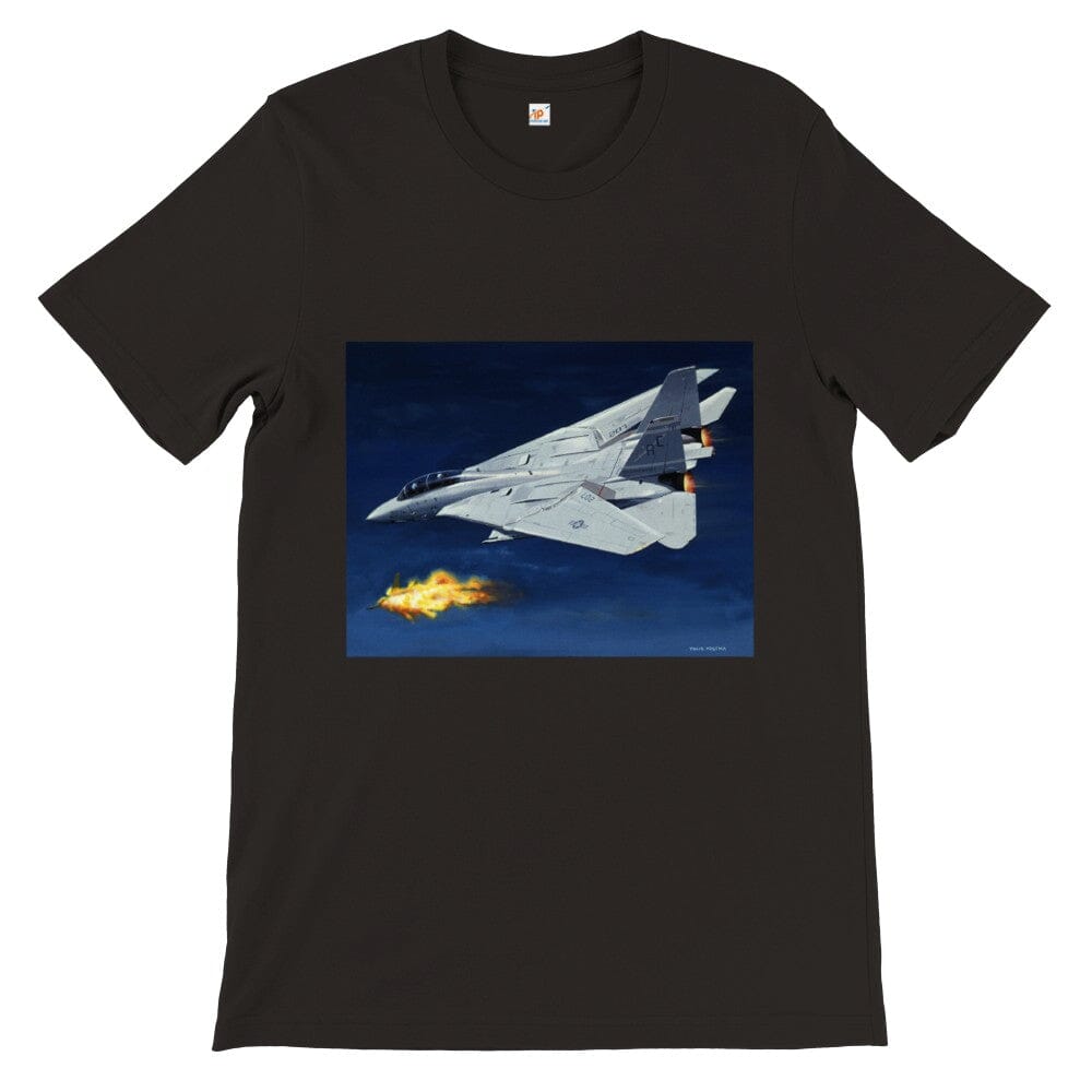 Thijs Postma - T-shirt - Grumman F-14 Tomcat Shooting Down A MiG-23 - Premium Unisex T-shirt TP Aviation Art Black S 