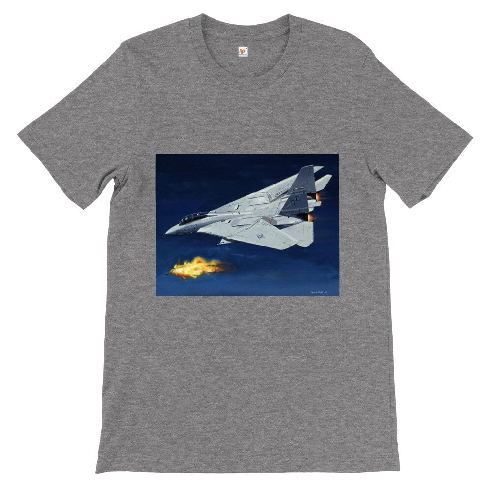 Thijs Postma - T-shirt - Grumman F-14 Tomcat Shooting Down A MiG-23 - Premium Unisex T-shirt TP Aviation Art Dark Gray Heather S 