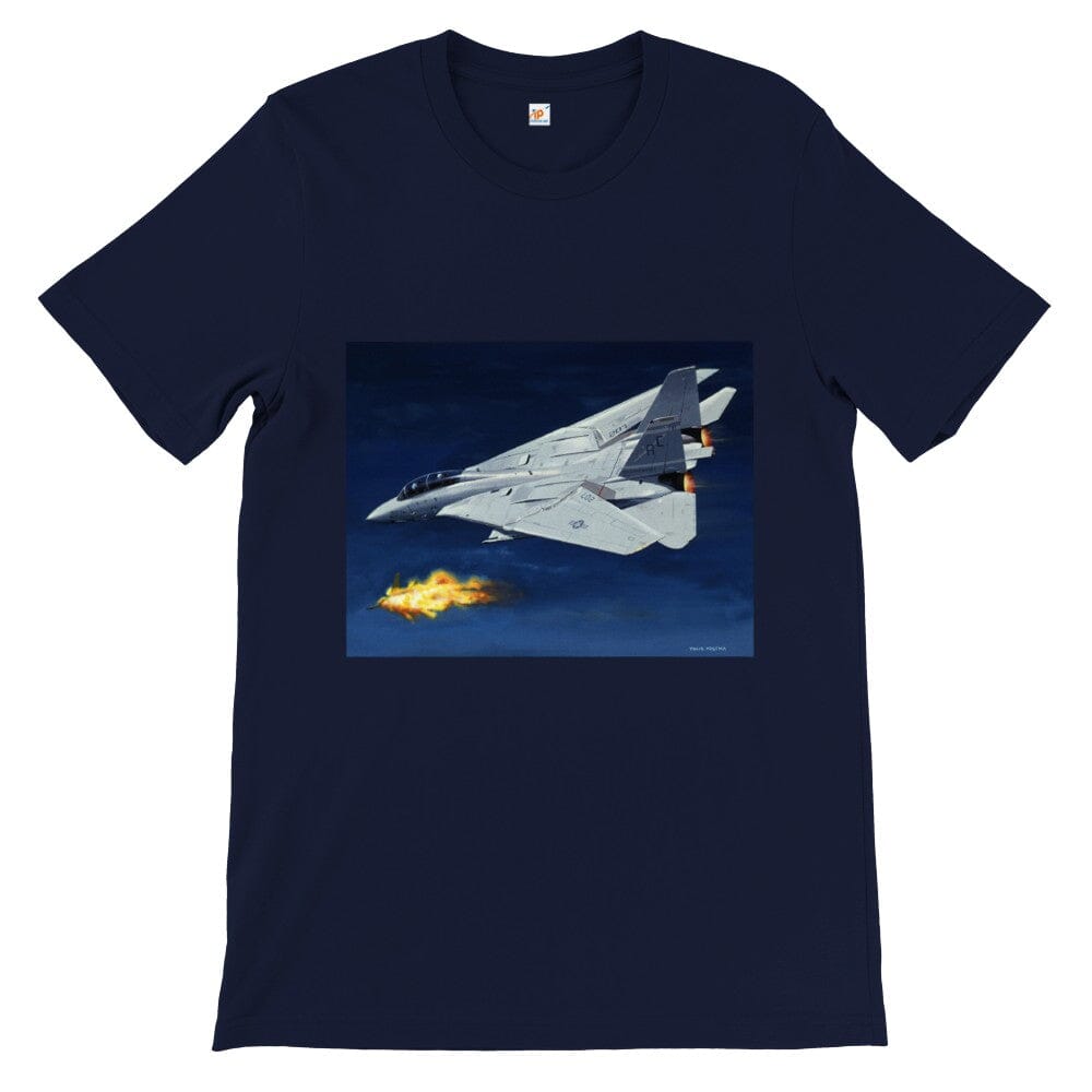 Thijs Postma - T-shirt - Grumman F-14 Tomcat Shooting Down A MiG-23 - Premium Unisex T-shirt TP Aviation Art Navy S 