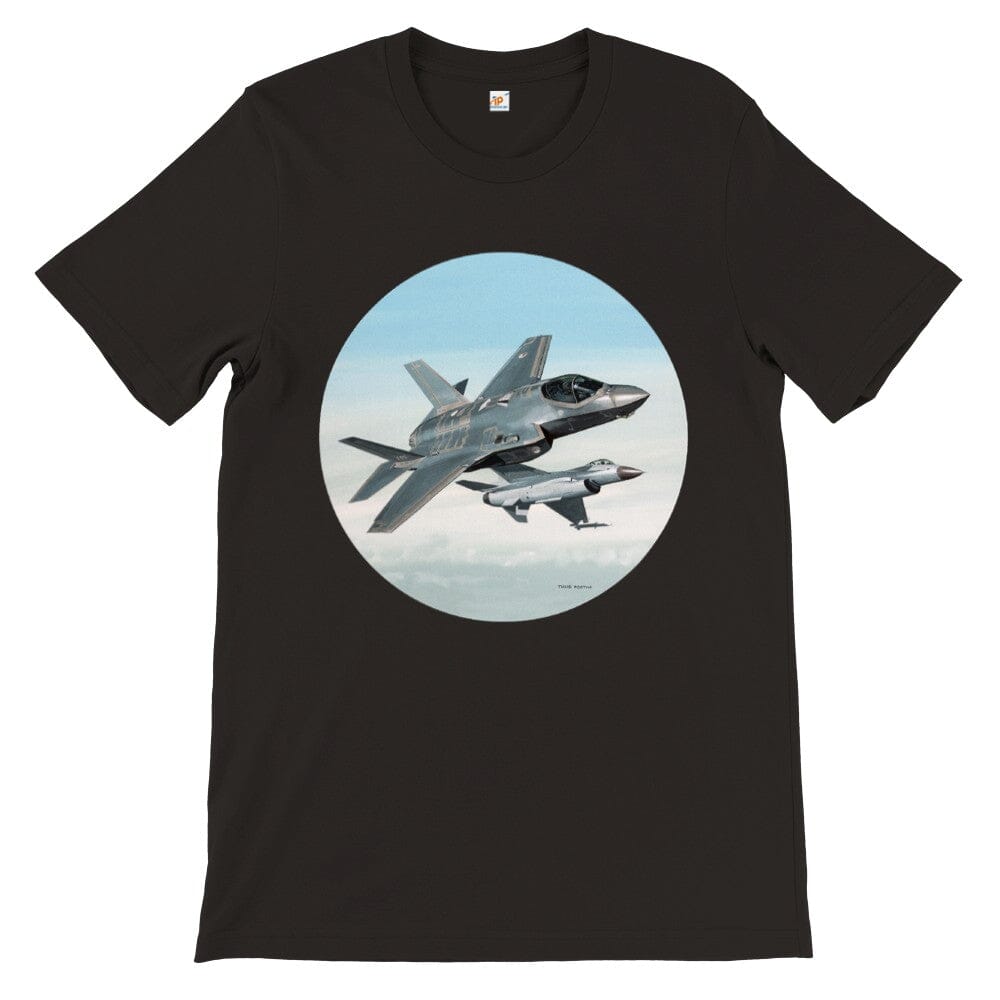 Thijs Postma - T-shirt - Lockheed-Martin F-35 JSF Next To F-16 - Premium Unisex T-shirt TP Aviation Art Black S 