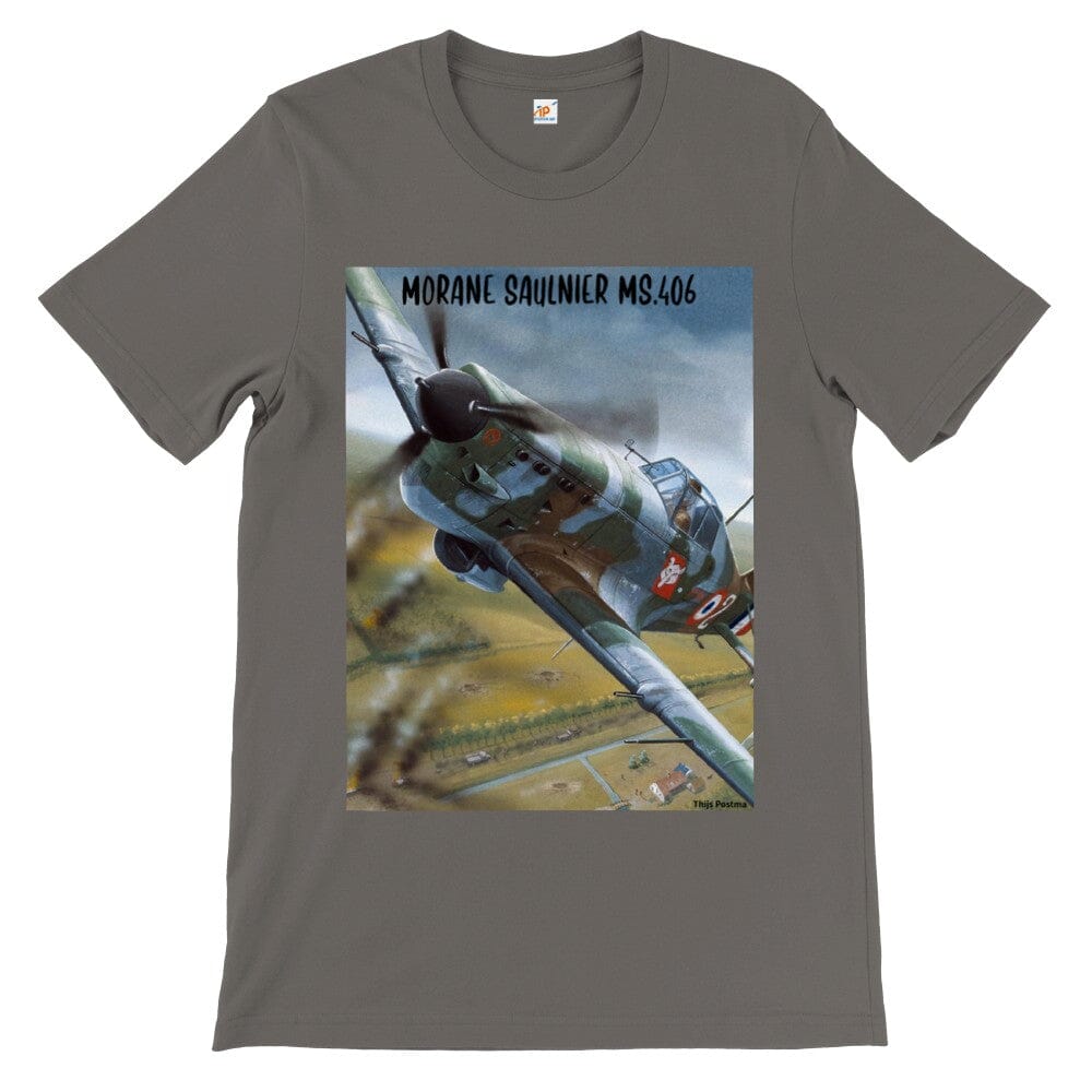 Thijs Postma - T-shirt - Morane Saulnier MS.406 In Action In 1940 - Premium Unisex T-shirt TP Aviation Art Asphalt S 