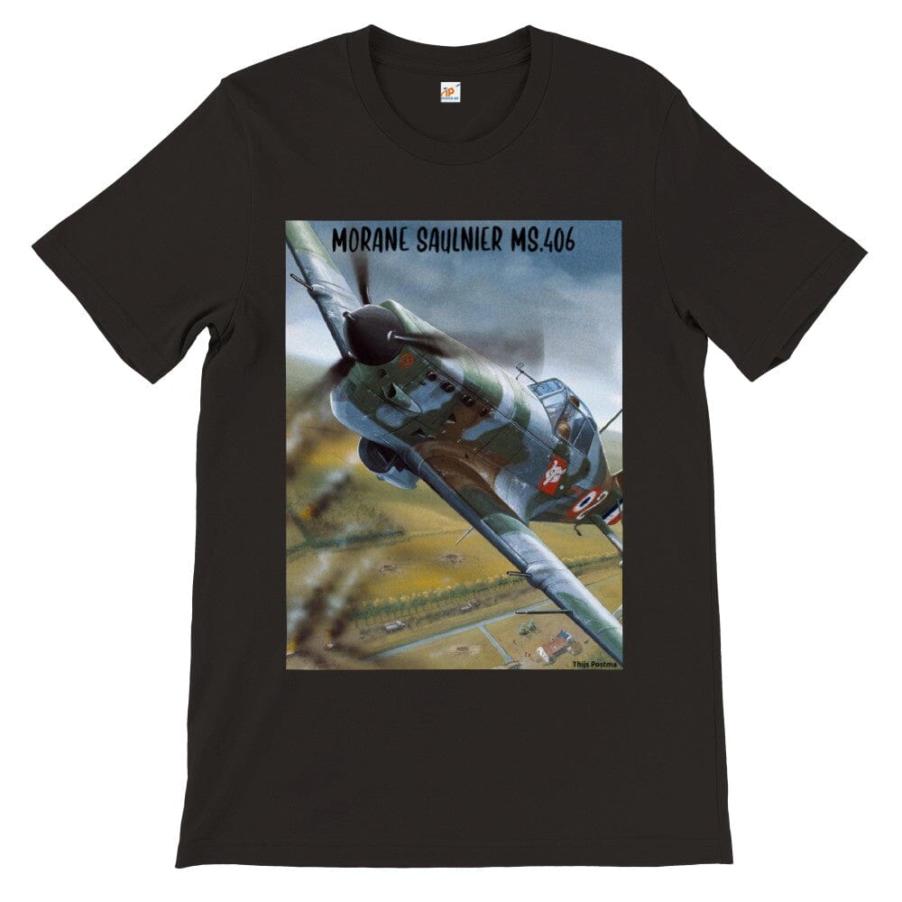 Thijs Postma - T-shirt - Morane Saulnier MS.406 In Action In 1940 - Premium Unisex T-shirt TP Aviation Art Black S 