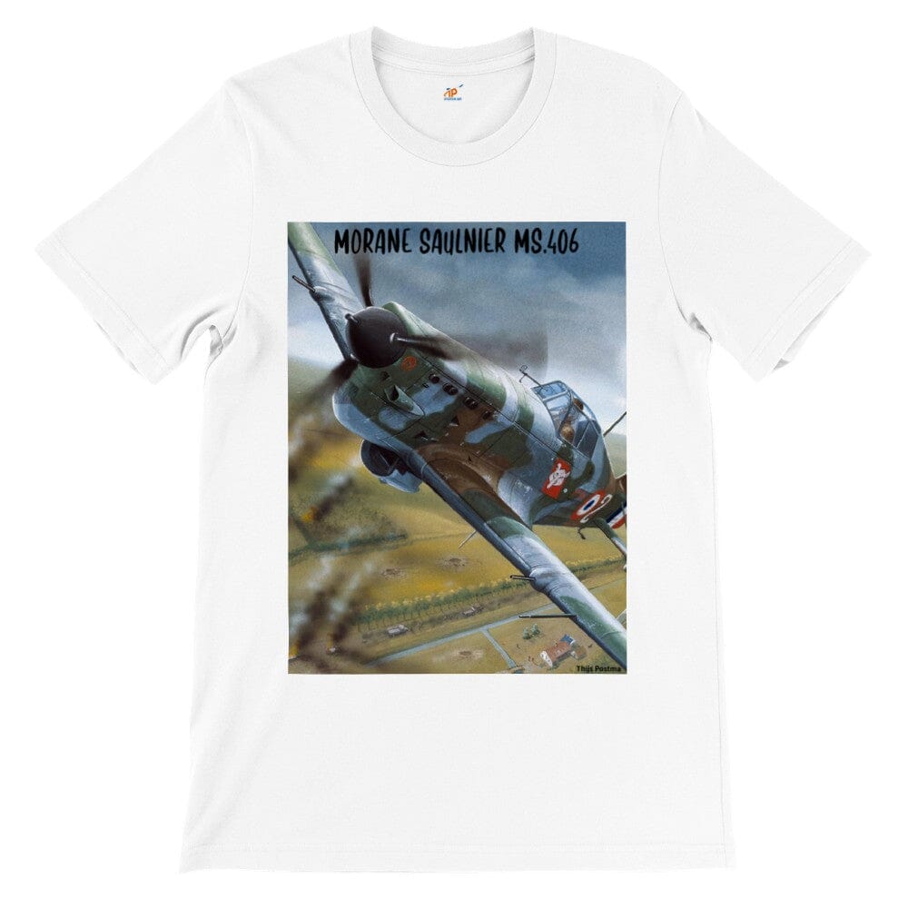 Thijs Postma - T-shirt - Morane Saulnier MS.406 In Action In 1940 - Premium Unisex T-shirt TP Aviation Art White S 