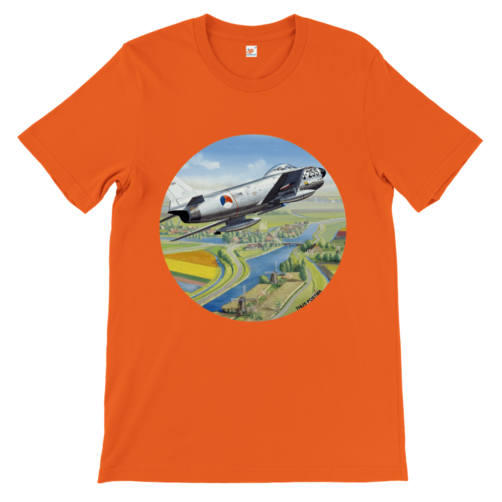 Thijs Postma - T-shirt - North American F-86K Sabre Over Dutch Landscape - Premium Unisex T-shirt TP Aviation Art 
