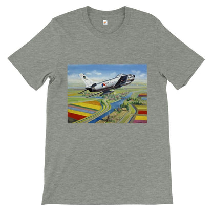 Thijs Postma - T-shirt - North American F-86K Sabre Over Dutch Landscape - Premium Unisex T-shirt TP Aviation Art Athletic Heather S 
