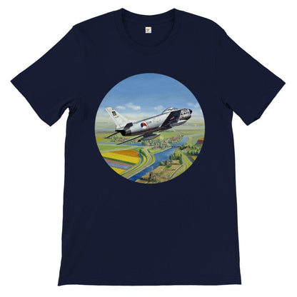 Thijs Postma - T-shirt - North American F-86K Sabre Over Dutch Landscape - Premium Unisex T-shirt TP Aviation Art Navy S 