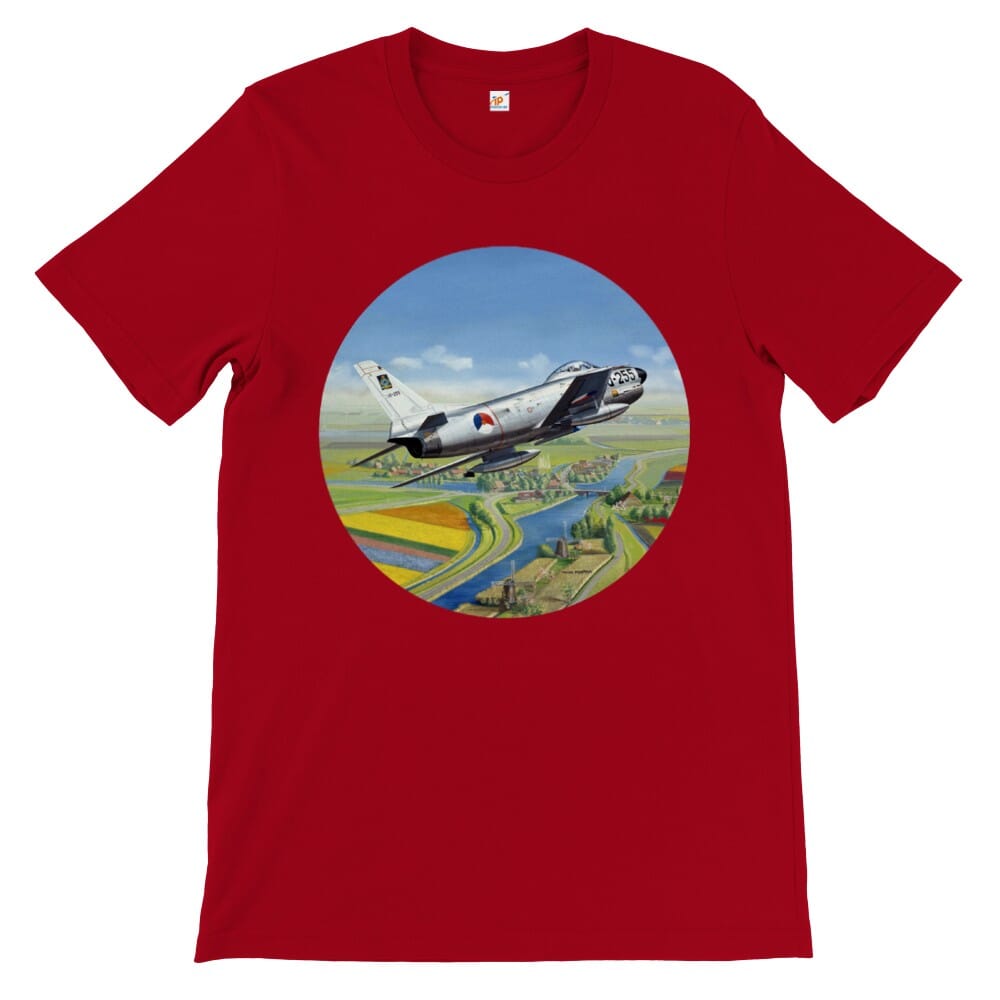 Thijs Postma - T-shirt - North American F-86K Sabre Over Dutch Landscape - Premium Unisex T-shirt TP Aviation Art Red S 