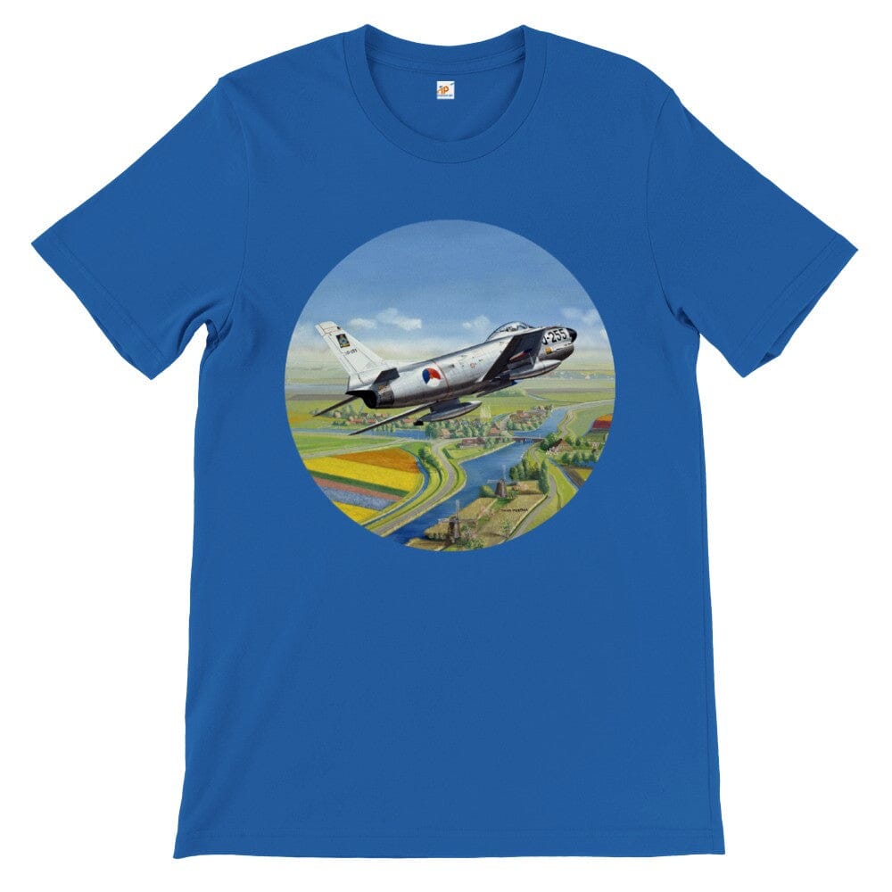 Thijs Postma - T-shirt - North American F-86K Sabre Over Dutch Landscape - Premium Unisex T-shirt TP Aviation Art Royal S 