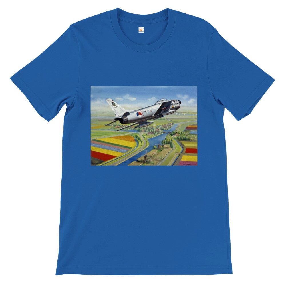 Thijs Postma - T-shirt - North American F-86K Sabre Over Dutch Landscape - Premium Unisex T-shirt TP Aviation Art Royal S 