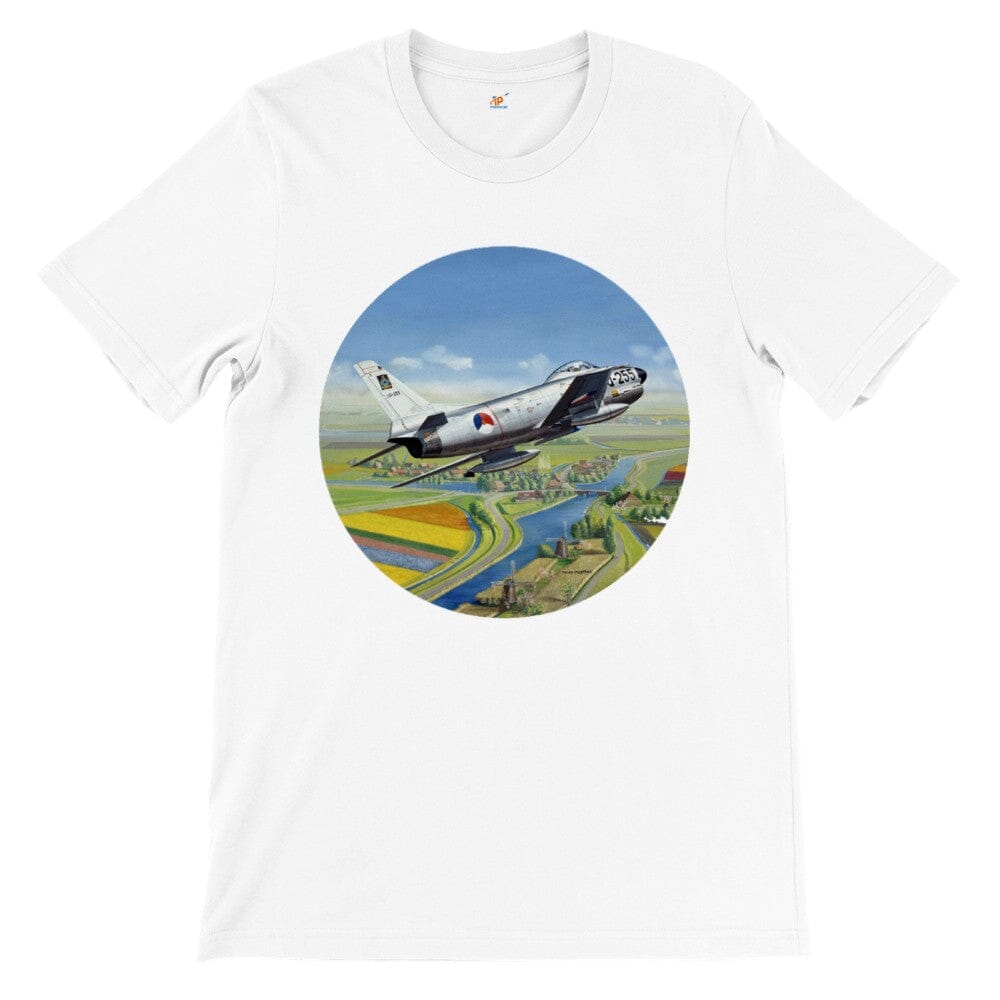 Thijs Postma - T-shirt - North American F-86K Sabre Over Dutch Landscape - Premium Unisex T-shirt TP Aviation Art White S 