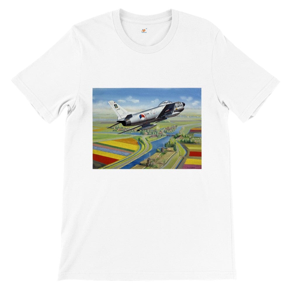 Thijs Postma - T-shirt - North American F-86K Sabre Over Dutch Landscape - Premium Unisex T-shirt TP Aviation Art White S 