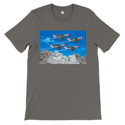 Thijs Postma - T-shirt - Republic F-84 Thunderbirds at Mount Rushmore - Premium Unisex T-shirt TP Aviation Art Asphalt S 