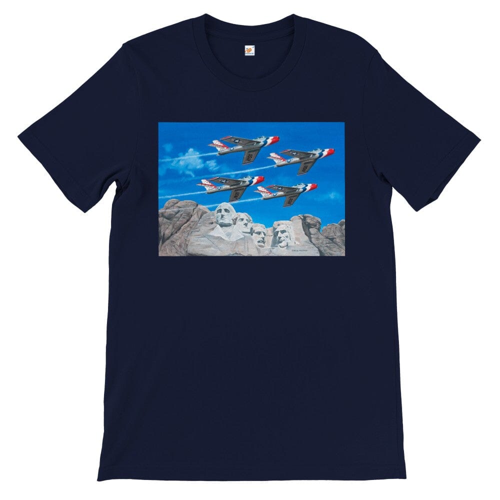 Thijs Postma - T-shirt - Republic F-84 Thunderbirds at Mount Rushmore - Premium Unisex T-shirt TP Aviation Art Navy S 