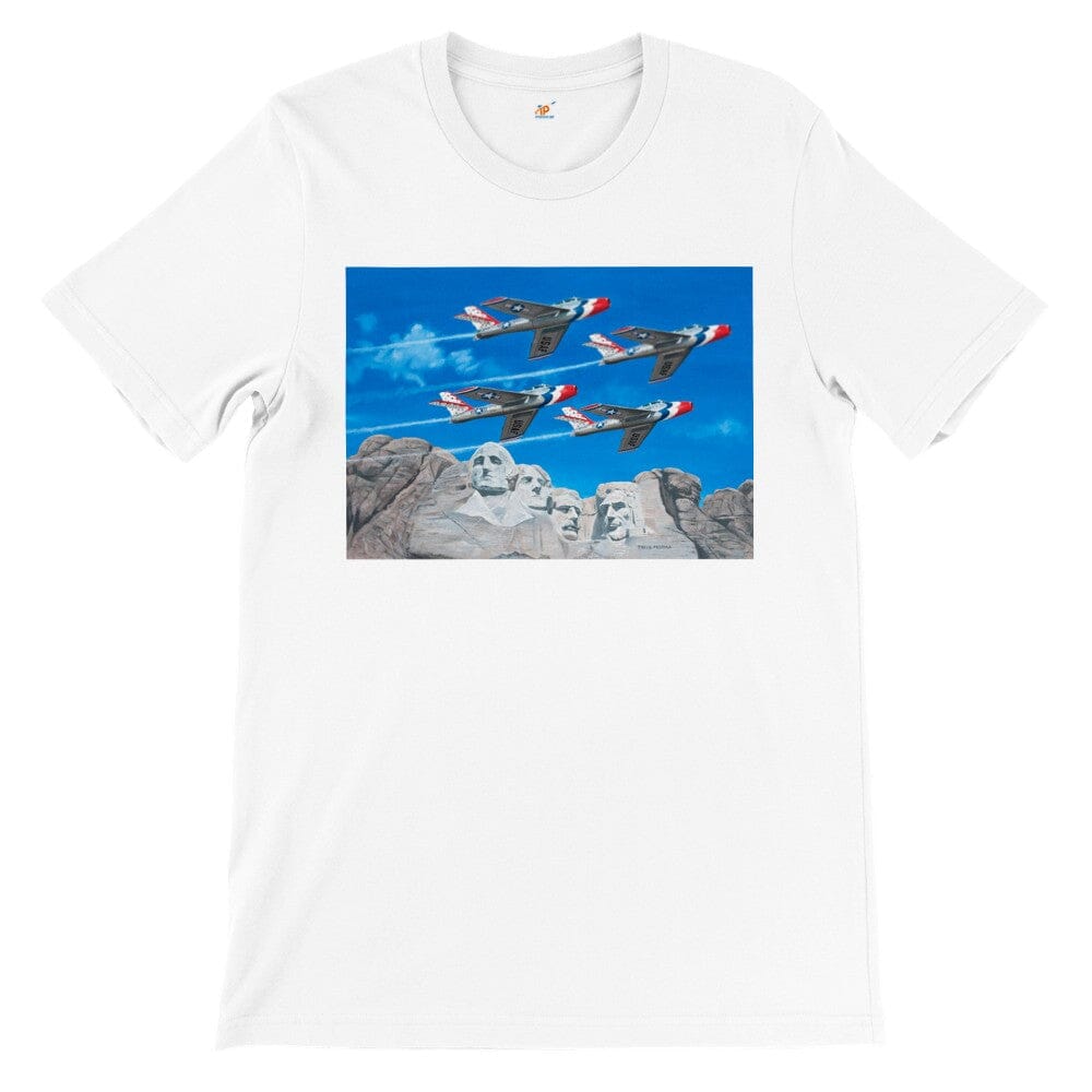 Thijs Postma - T-shirt - Republic F-84 Thunderbirds at Mount Rushmore - Premium Unisex T-shirt TP Aviation Art White S 