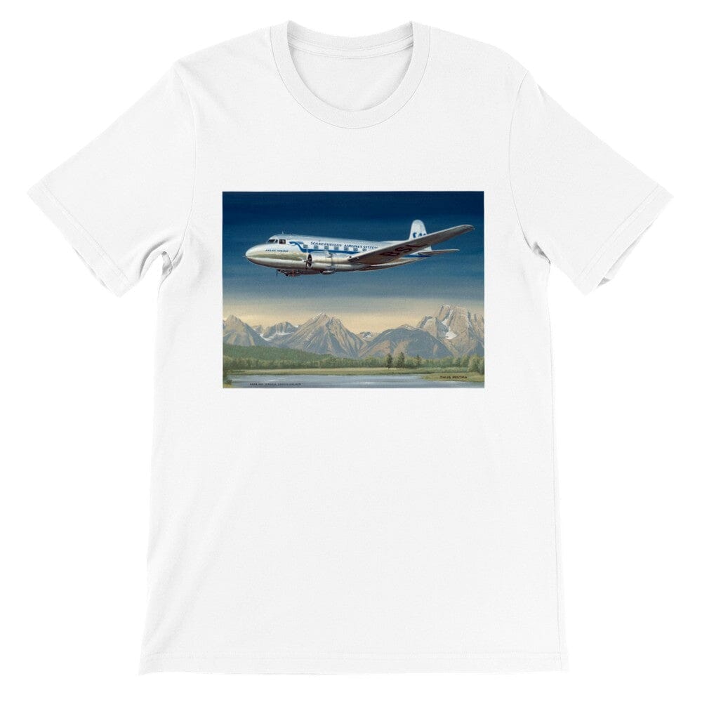 Thijs Postma - T-shirt - SAAB 90A Scandia SAS Flying Over Sweden - Premium Unisex T-shirt TP Aviation Art 