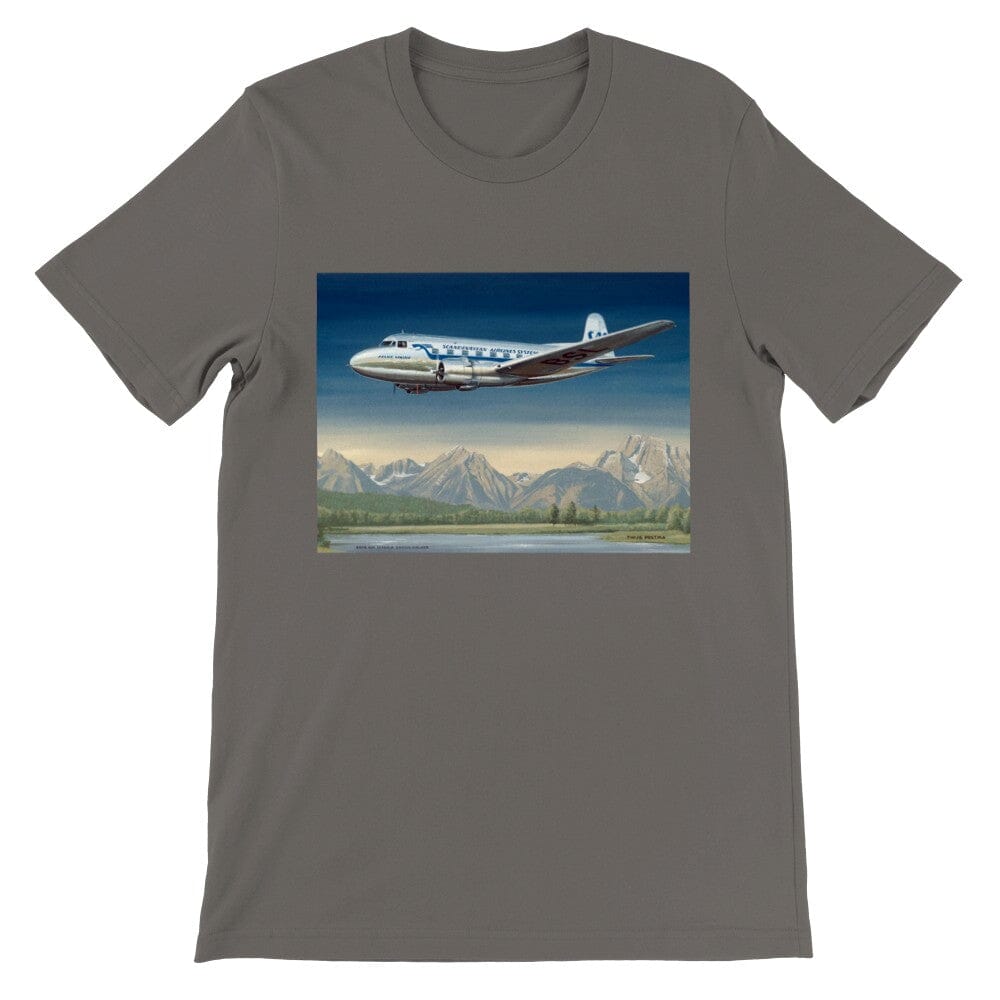 Thijs Postma - T-shirt - SAAB 90A Scandia SAS Flying Over Sweden - Premium Unisex T-shirt TP Aviation Art Asphalt S 