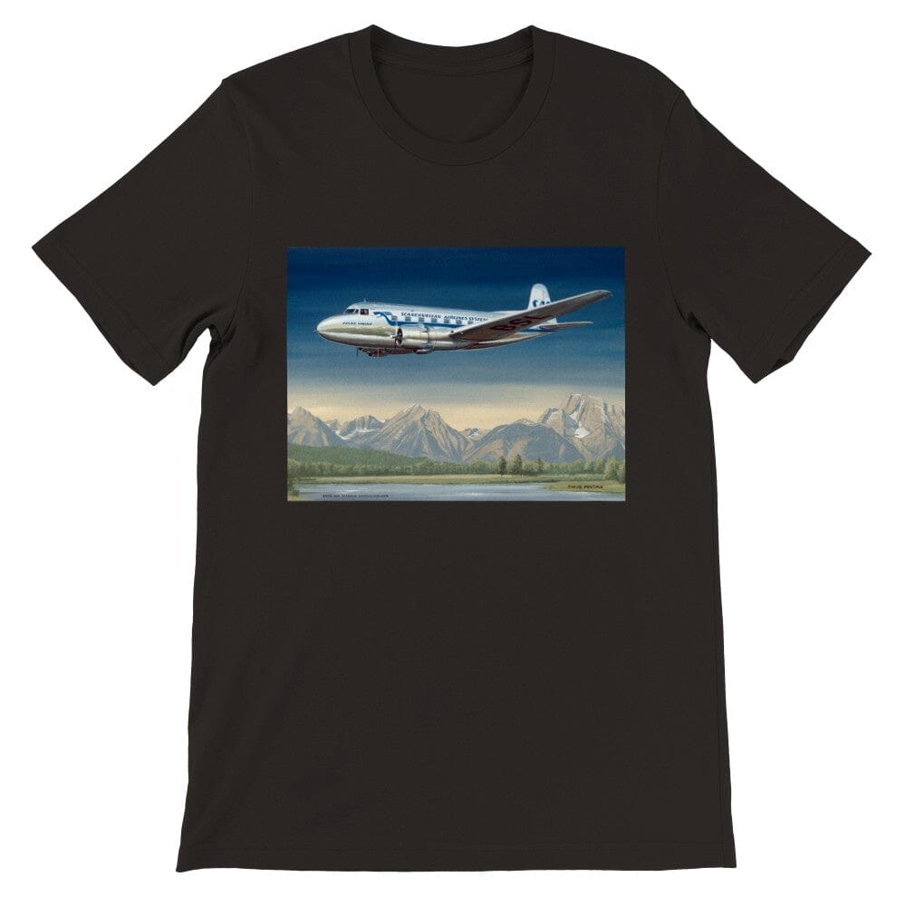 Thijs Postma - T-shirt - SAAB 90A Scandia SAS Flying Over Sweden - Premium Unisex T-shirt TP Aviation Art Black S 