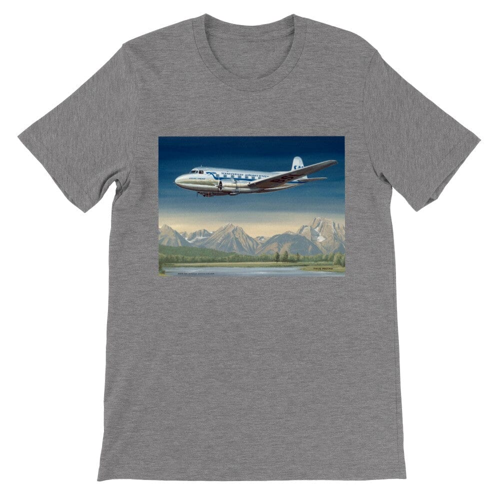 Thijs Postma - T-shirt - SAAB 90A Scandia SAS Flying Over Sweden - Premium Unisex T-shirt TP Aviation Art Dark Gray Heather S 