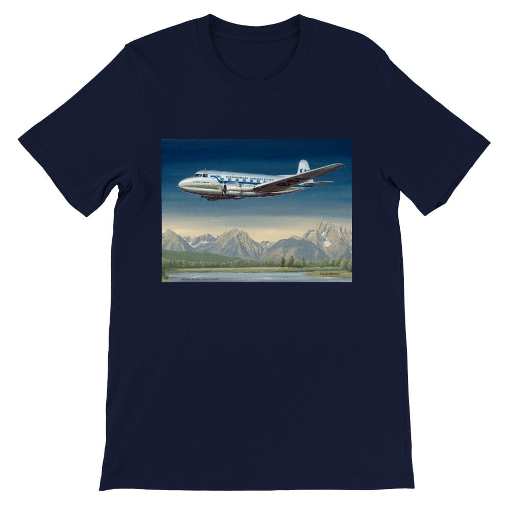 Thijs Postma - T-shirt - SAAB 90A Scandia SAS Flying Over Sweden - Premium Unisex T-shirt TP Aviation Art Navy S 