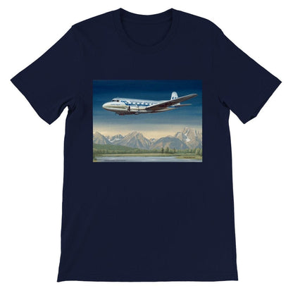 Thijs Postma - T-shirt - SAAB 90A Scandia SAS Flying Over Sweden - Premium Unisex T-shirt TP Aviation Art Navy S 