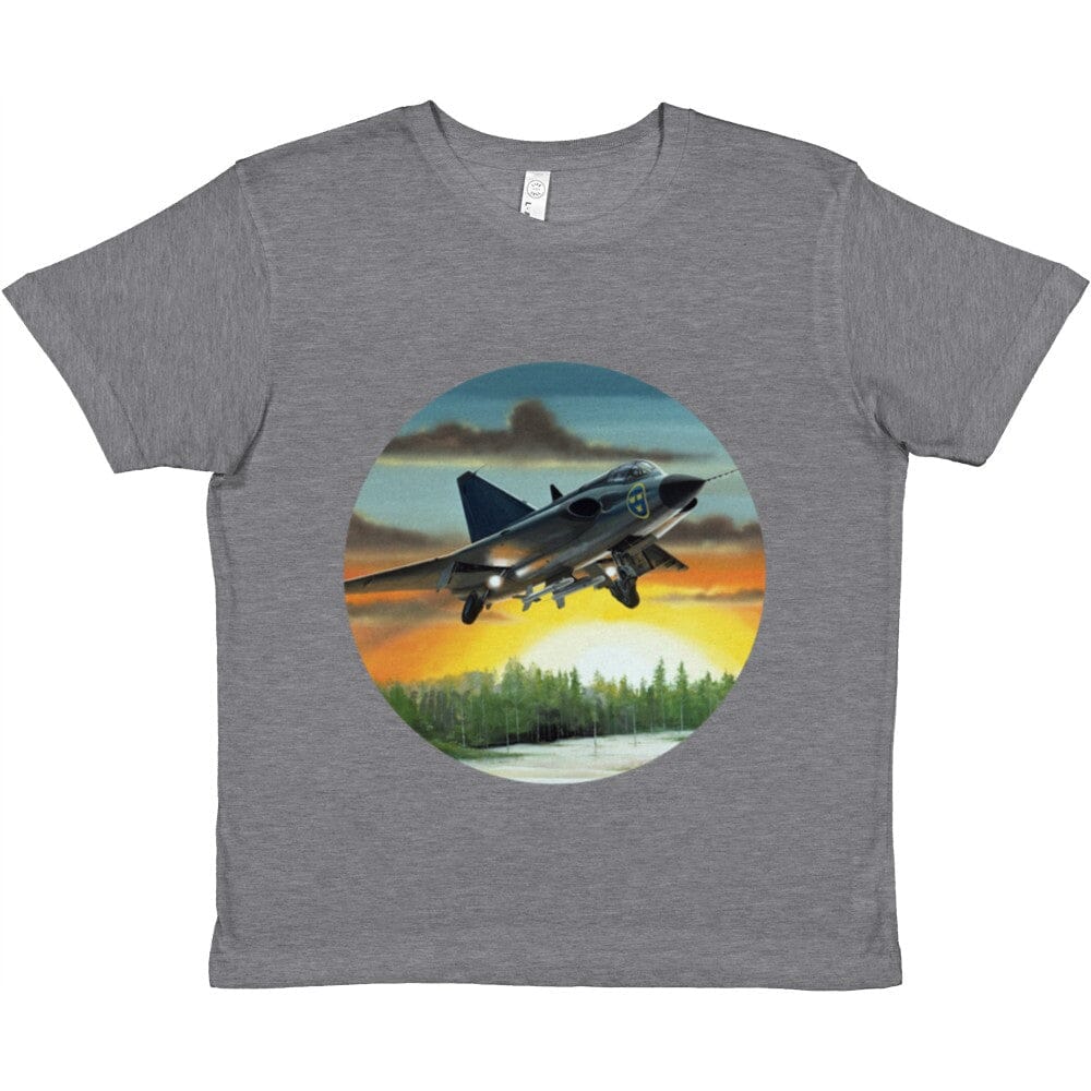 Thijs Postma - T-shirt - SAAB J-35 Draken - Premium Kids T-shirt TP Aviation Art Heather Gray XS 