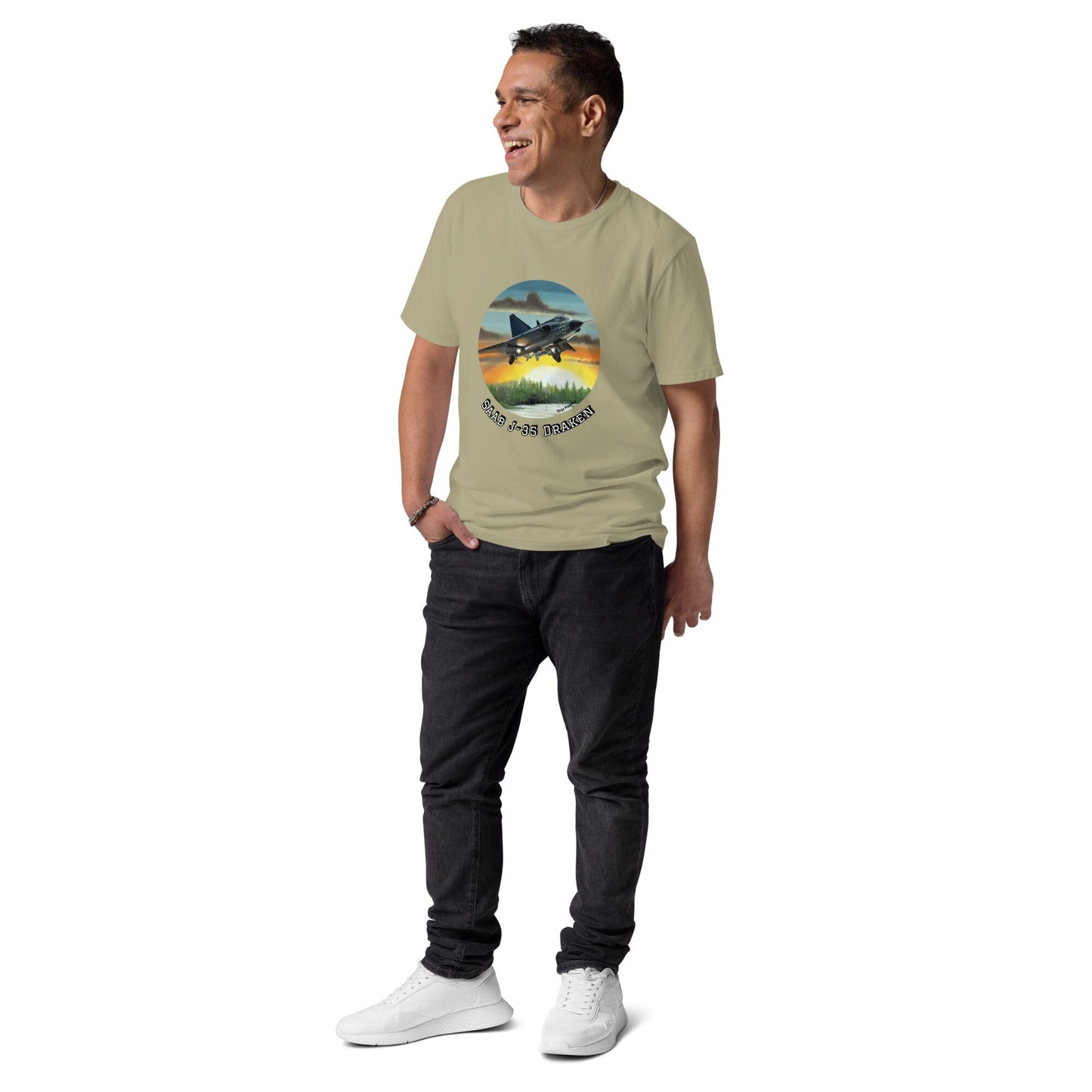 Thijs Postma - T-shirt - SAAB J-35 Draken - Unisex Organic Cotton T-shirt TP Aviation Art Sage S 