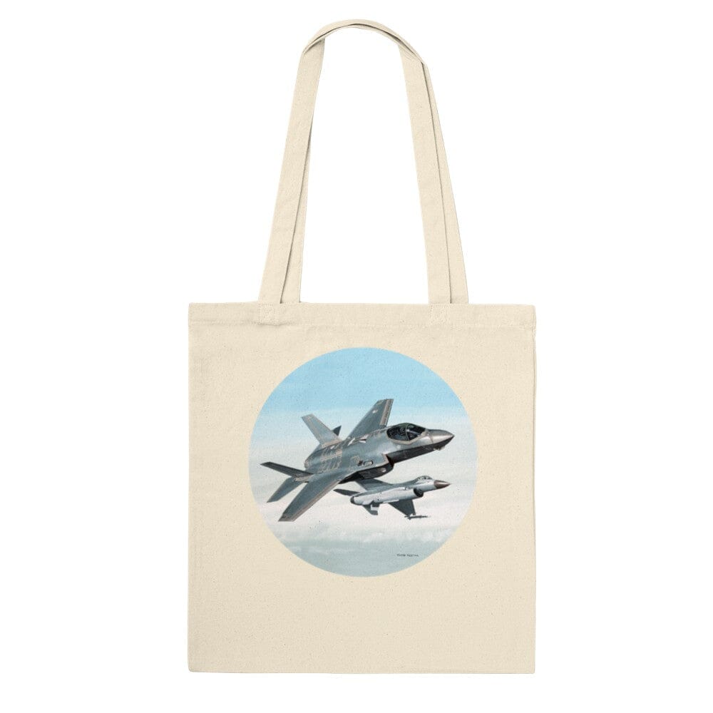 Thijs Postma - Tote Bag - Lockheed-Martin F-35 JSF Next To F-16 - Premium Tote Bag TP Aviation Art Natural 