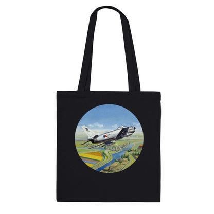 Thijs Postma - Tote Bag - North American F-86K Sabre Over Dutch Landscape - Premium Tote Bag TP Aviation Art Black 